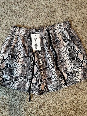 Snake-Print Athletic Shorts in Black & Cream